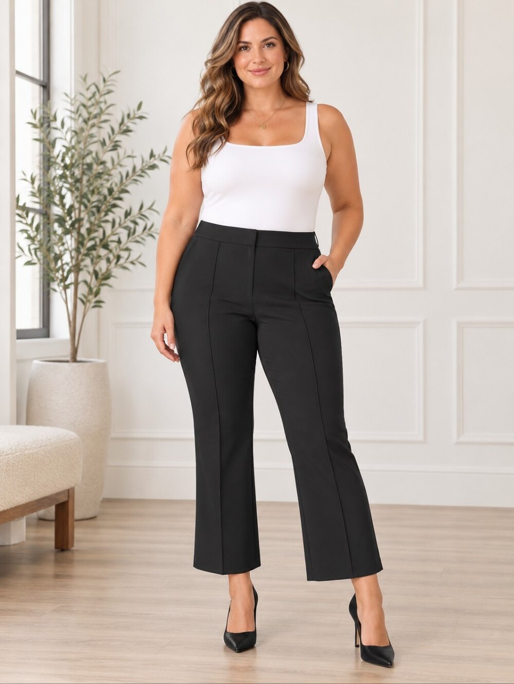 ❤️ NWOT! RACHEL ZOE HIGH RISE ANKLE FLARE PINTUCK PANTS, BLACK, 14 (32)